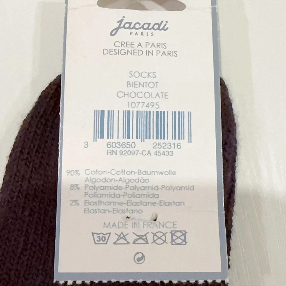 2 Pairs of Jacadi Cotton Blend Winter Socks Size 19/20 NWT